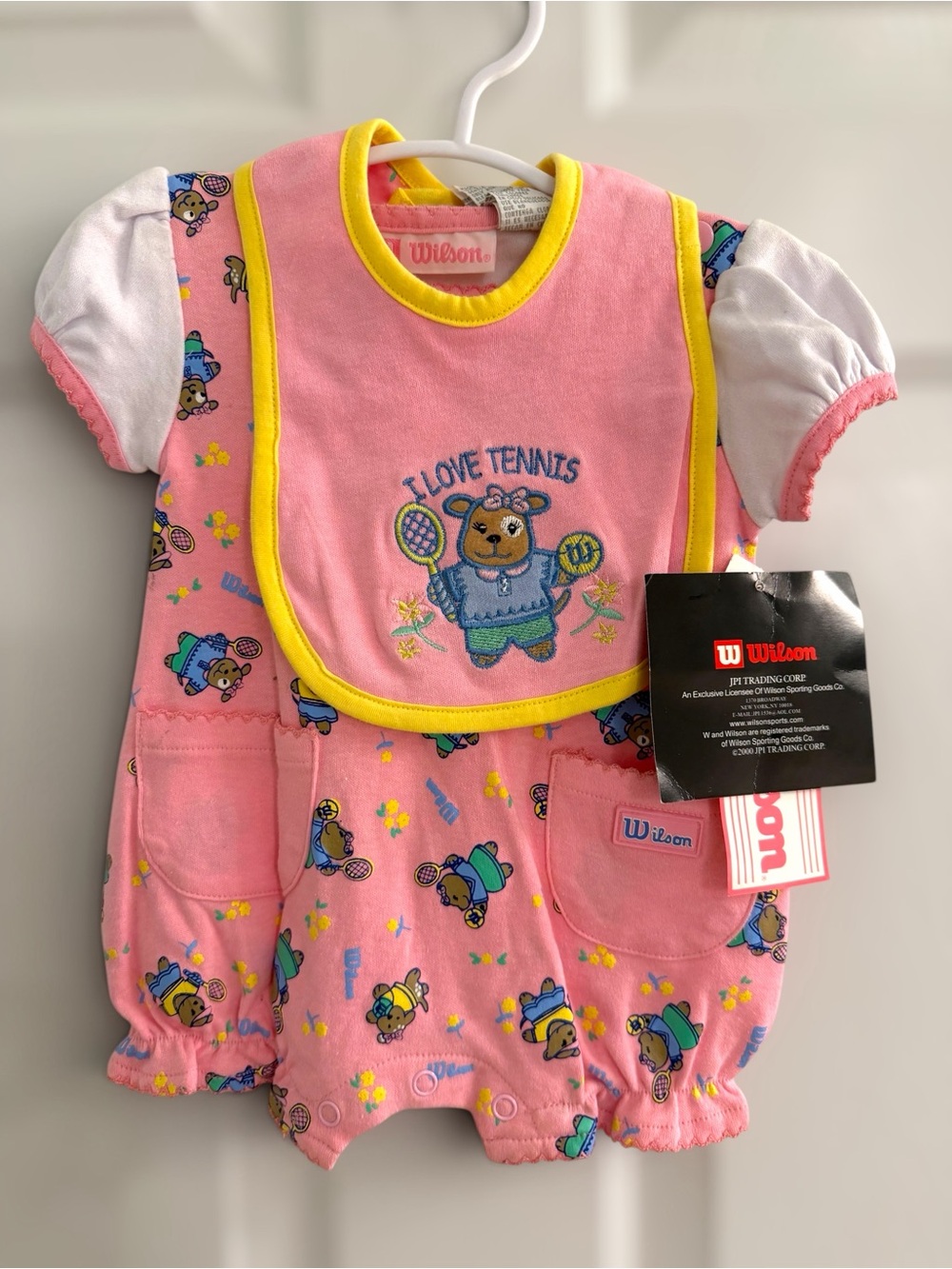 NWT Vintage Wilson I Love Tennis Baby Romper & Reversible Bib Set 6/9M